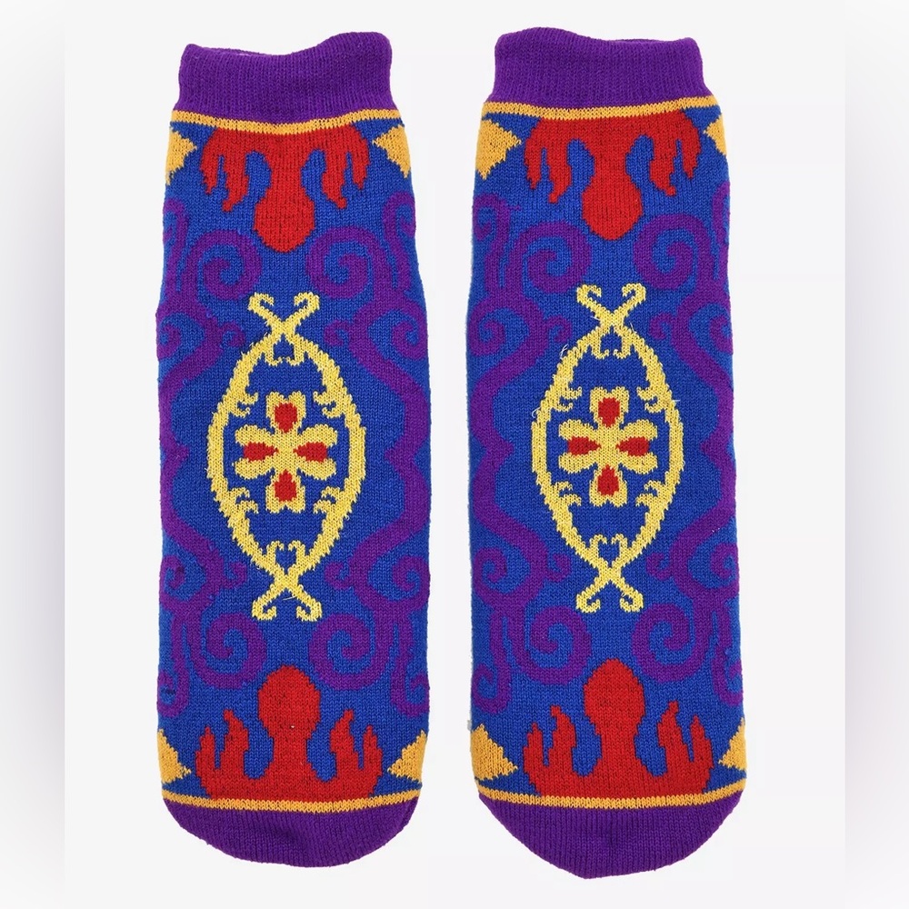 DISNEY ALADDIN Magic Carpet SLIPPER SOCKS! Grippy Bottoms Sherpa Lined Unisex